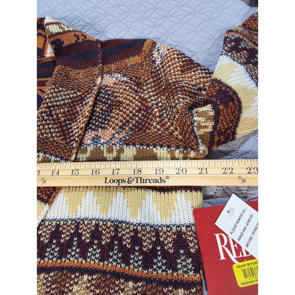NEW Reba Womens Southwestern Fringe Longline Cardigan Sweater Brown Geometric M - Picture 5 of 10